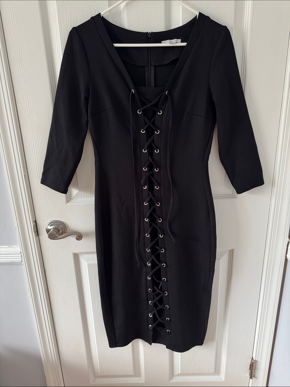 New York & Company Black Lace-Up Midi Dress - Picture 2 of 7